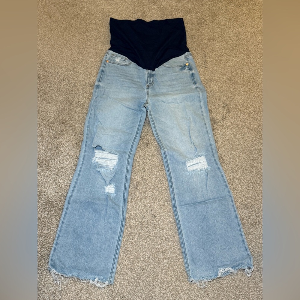 Trendy Light Blue Women's Flare Maternity Jeans